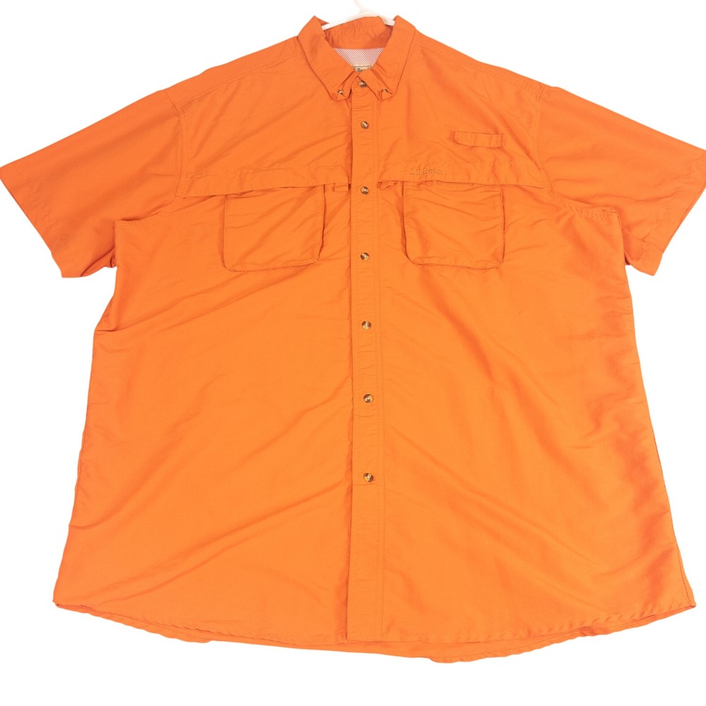 LL Bean Mens XXL Tall Orange Short Sleeve Fishing Shirt 210254